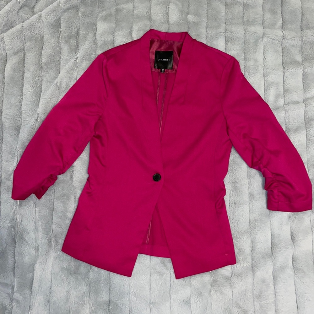 Pink Dynamite 3/4 Sleeve One Button Blazer